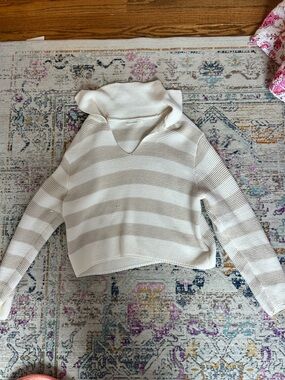 Cozy Striped Cream and Tan Knit Sweater